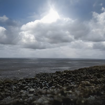 A person riding a horse on a cloudy day