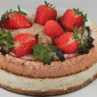 A cake with strawberries on top of it
