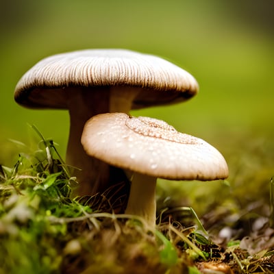 A close up of a mushroom on the ground