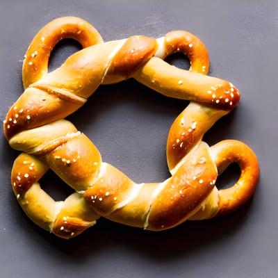 A pretzel shaped like a circle on a black surface