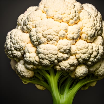 A head of cauliflower on a black background