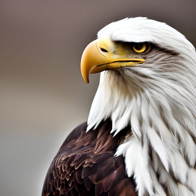 A close up of an eagle's head with a blurry background