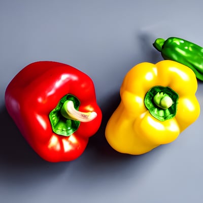 A couple of peppers sitting next to each other