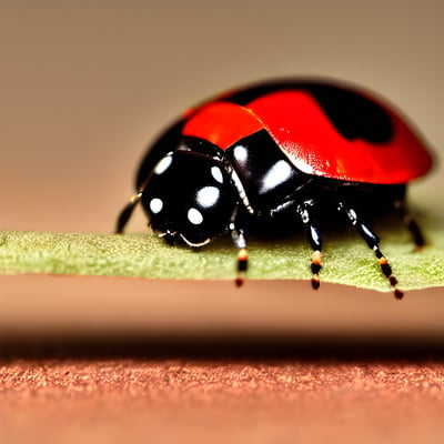 A lady bug sitting on top of a green leaf