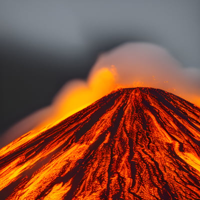 A volcano with a very bright orange lava glow