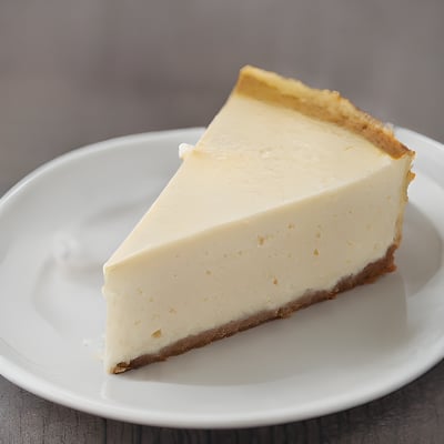 A piece of cheesecake on a white plate