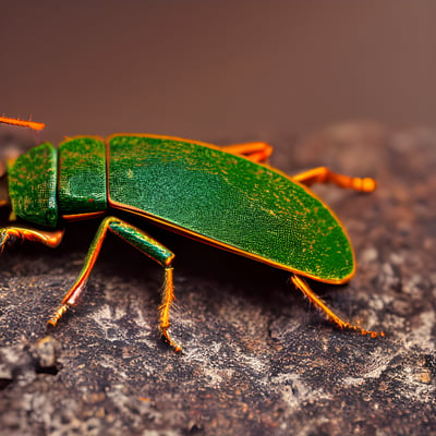 A close up of a green bug on a rock