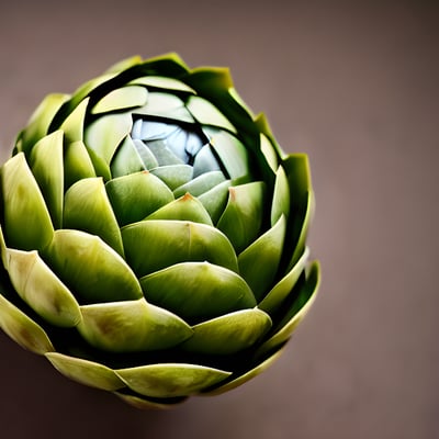 A close up of a green flower on a table