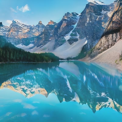 A mountain lake surrounded by trees and mountains