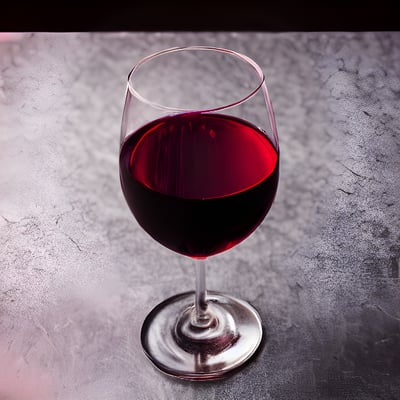 A glass of red wine sitting on a table