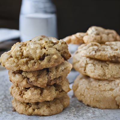 A stack of cookies sitting on top of a table