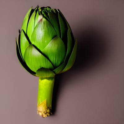 A green artichoke on a purple background