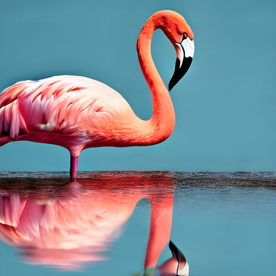 A pink flamingo is standing in the water