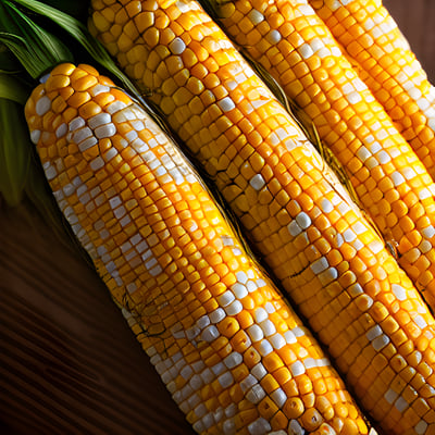A close up of corn on the cob on a table