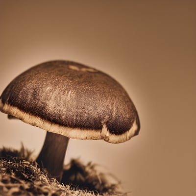 A close up of a mushroom with a brown background