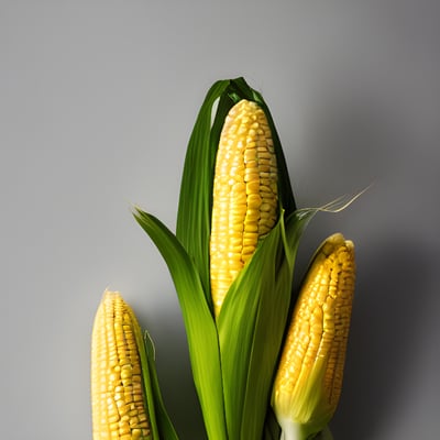 A group of corn on the cob on a gray background