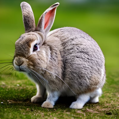 A rabbit sitting on top of a lush green field