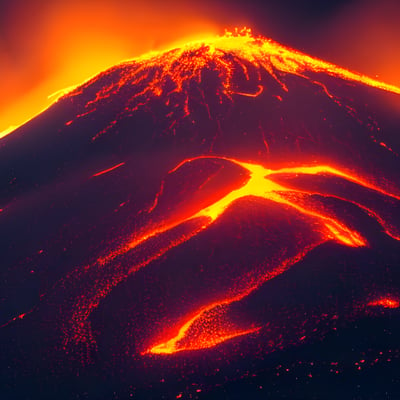 A close up of a mountain with a bright orange glow