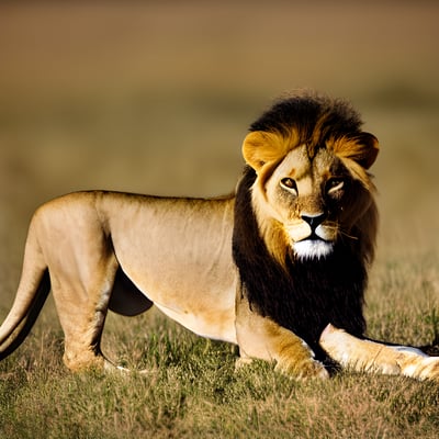 A lion standing on top of a lush green field
