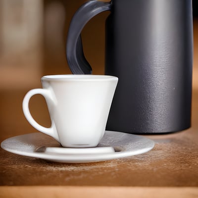 A white coffee cup sitting on top of a saucer