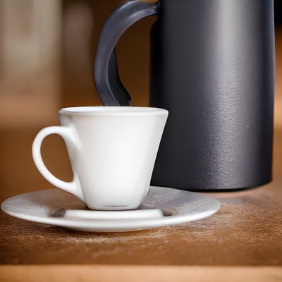 A white coffee cup sitting on top of a saucer