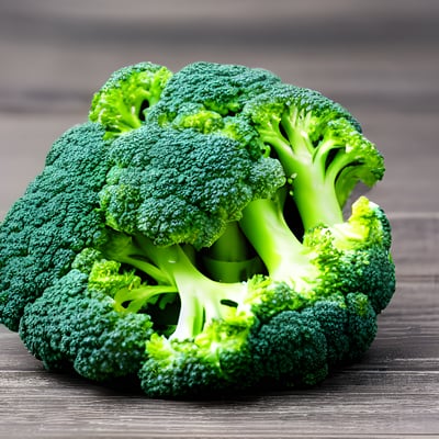 A head of broccoli sitting on top of a wooden table