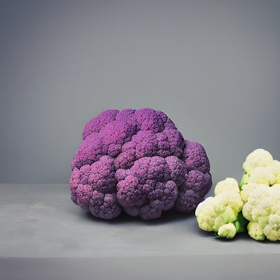 A purple and white cauliflower sitting next to each other
