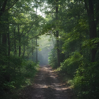 A dirt road in the middle of a forest
