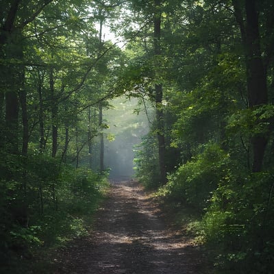 A dirt road in the middle of a forest