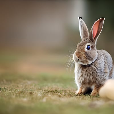 A brown rabbit sitting on top of a grass covered field