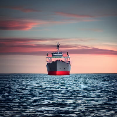 A large boat floating on top of a large body of water