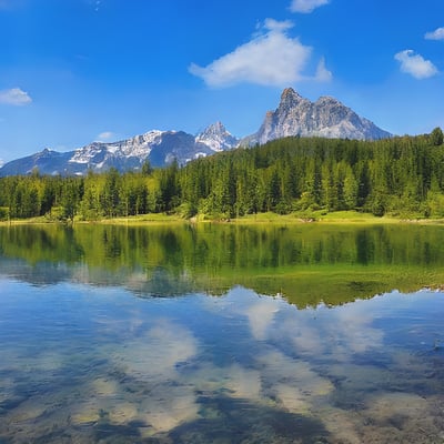 A lake with a mountain in the background