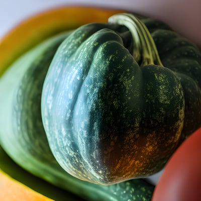 A close up of a bunch of green pumpkins