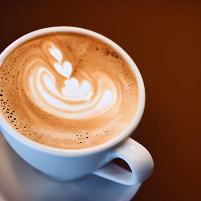 A cappuccino is sitting on a saucer