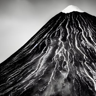 A black and white photo of a volcano