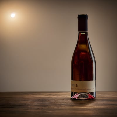 A bottle of wine sitting on top of a wooden table