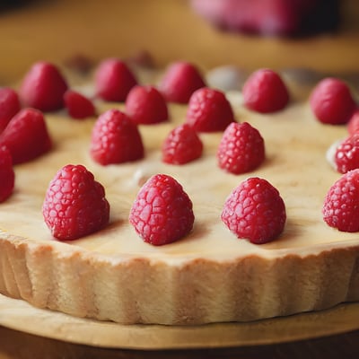 A pie with raspberries on top of it
