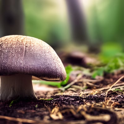 A close up of a mushroom on the ground