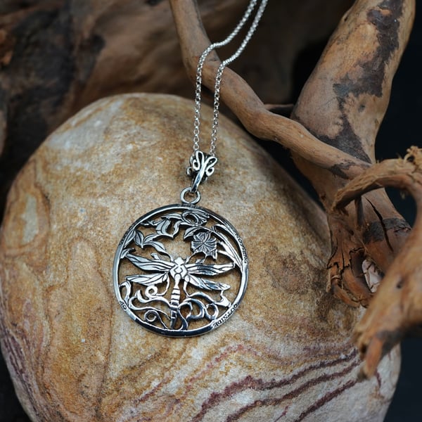 Samurai Dragonfly Pendant Silver