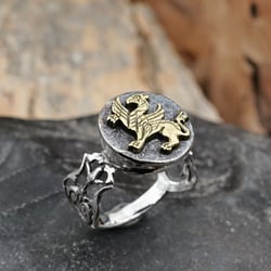 Shirdal Persian Griffin Talisman Ring Silver and Gold