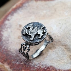 Shirdal Persian Griffin Talisman Ring Silver