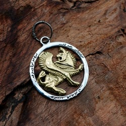 Shirdal Pendant–Persian Griffin Silver and Gold