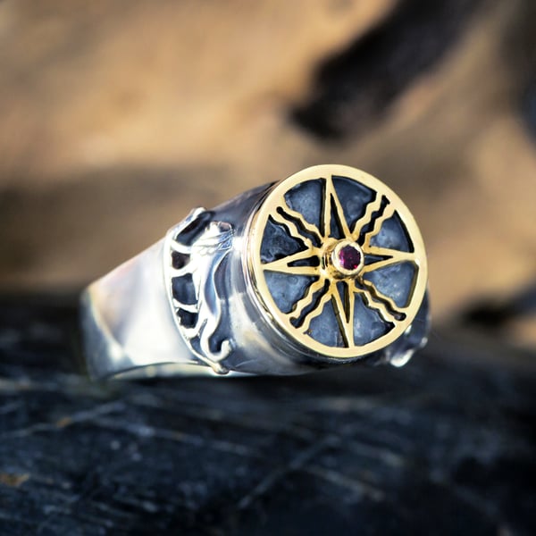 Sonne im Löwen Talisman Ring Silber und Gold (*Limited Edition*)