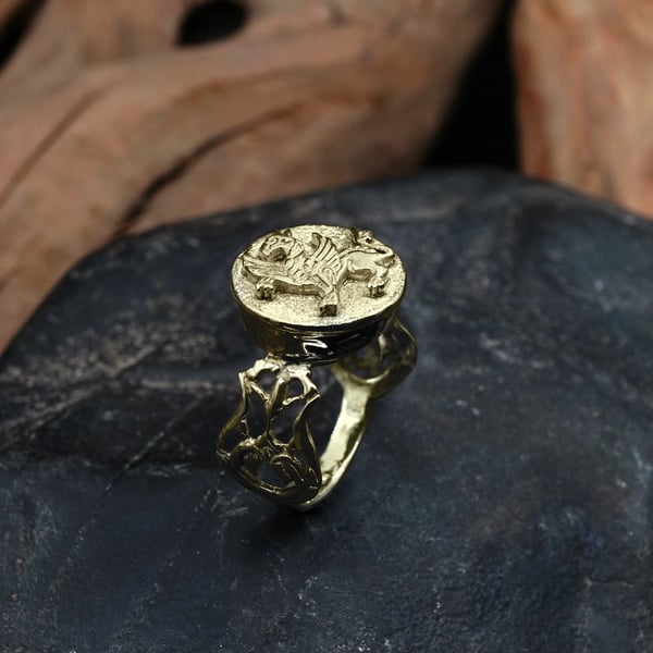 Shirdal Persian Griffin Talisman Ring Gold
