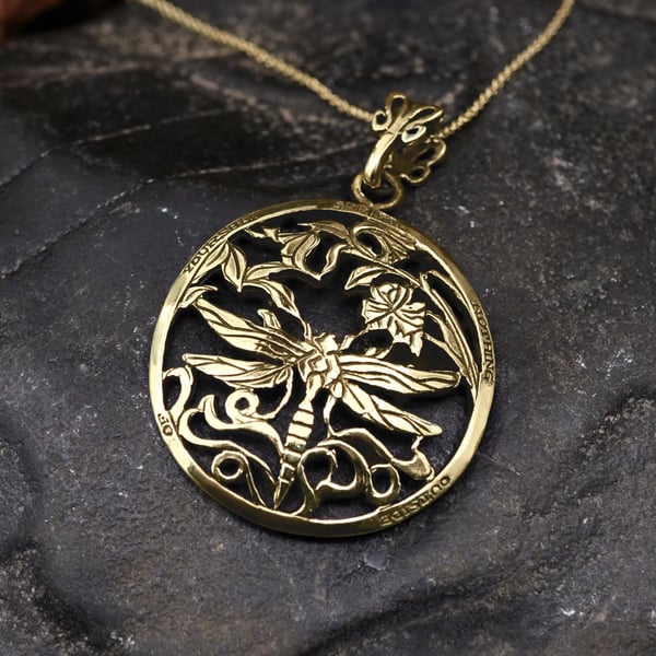 Samurai Dragonfly Pendant Gold