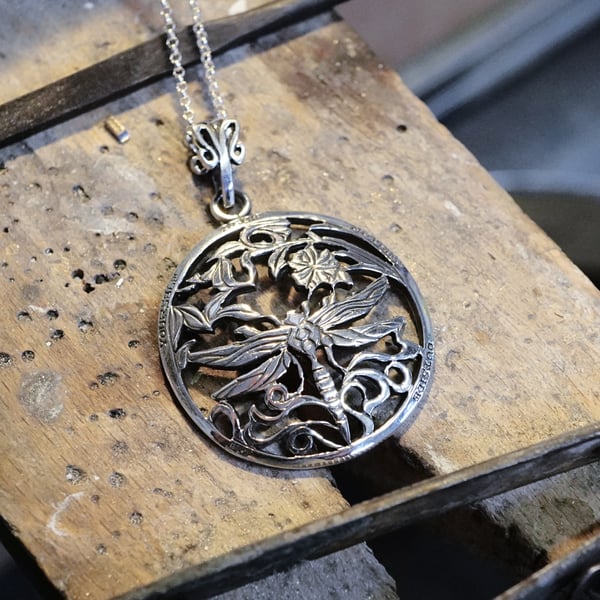 Samurai Dragonfly Pendant Silver