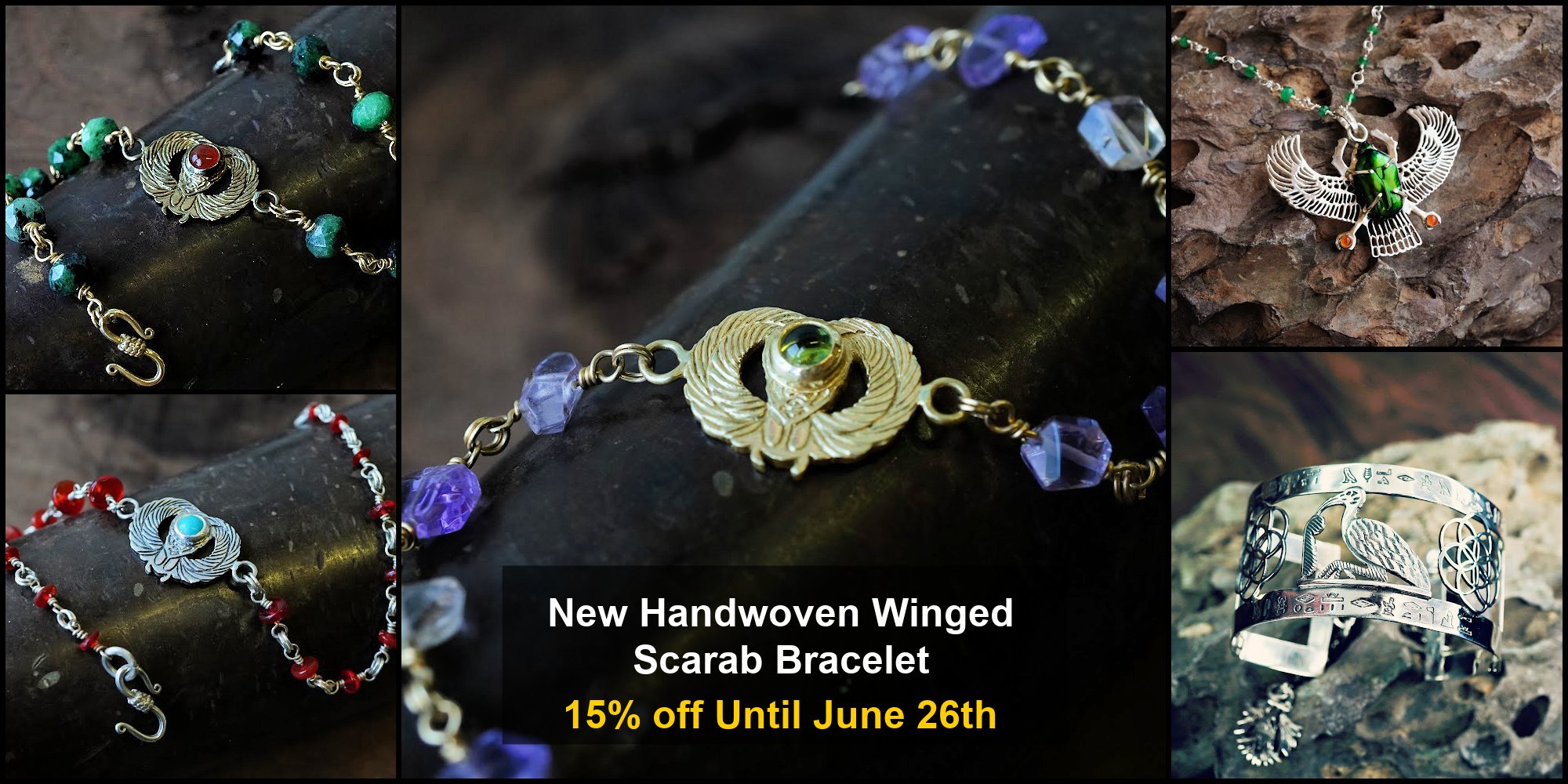 New Handwoven Winged Scarab
                        Bracelet