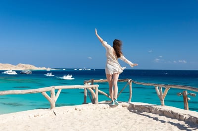 Tourist Overlooking Red Sea In Hurghada Egypt