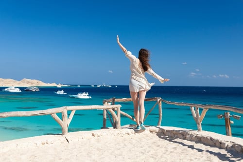 Tourist Overlooking Red Sea In Hurghada Egypt
