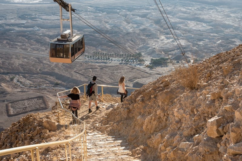 Masada Cable Car And Tourists Hiking Down